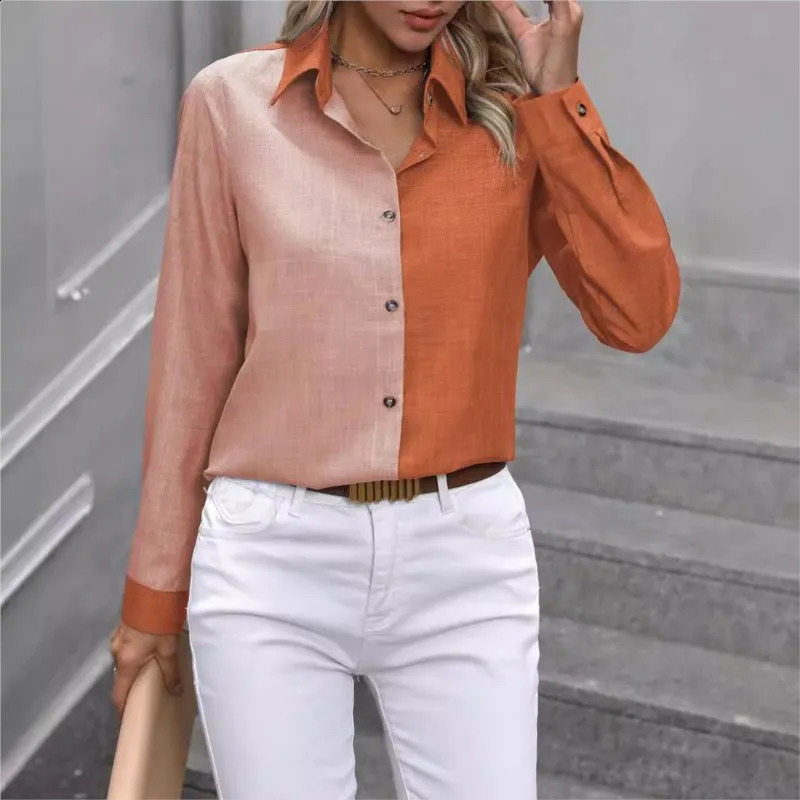 Ladies Fashion Spring And Autumn Solid Color Button Single Breasted Office Shirt Elegant Long Sleeved Collar Blouse 250319
