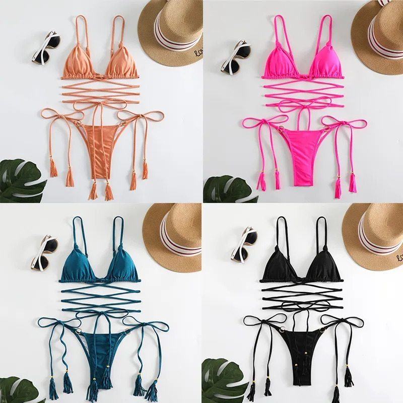 womens swimsuit sexy bikini hollow swimsuit thong Biquini cross string bikini swimsuit set bikini swimsuit 250318
