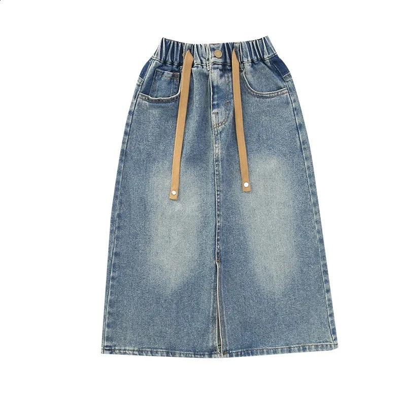 Girls Denim Skirt Spring and Autumn Large Childrens Long Skirt Childrens Fashion Slit Skirt Childrens Wear 250319