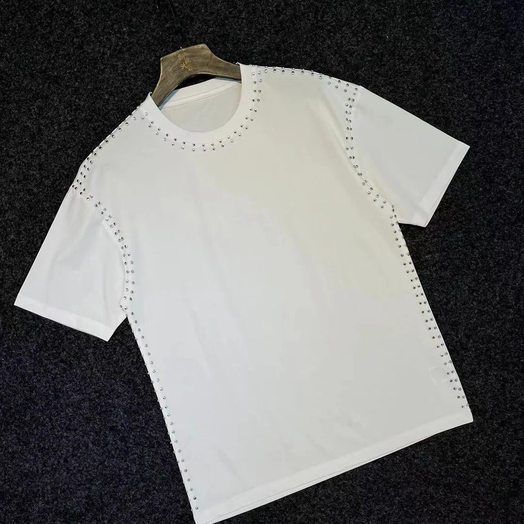 High-quality summer slim T-shirt Homme diamond rivet heavy industry social club suit T-shirt mens short-sleeved street men 250318 - view 3