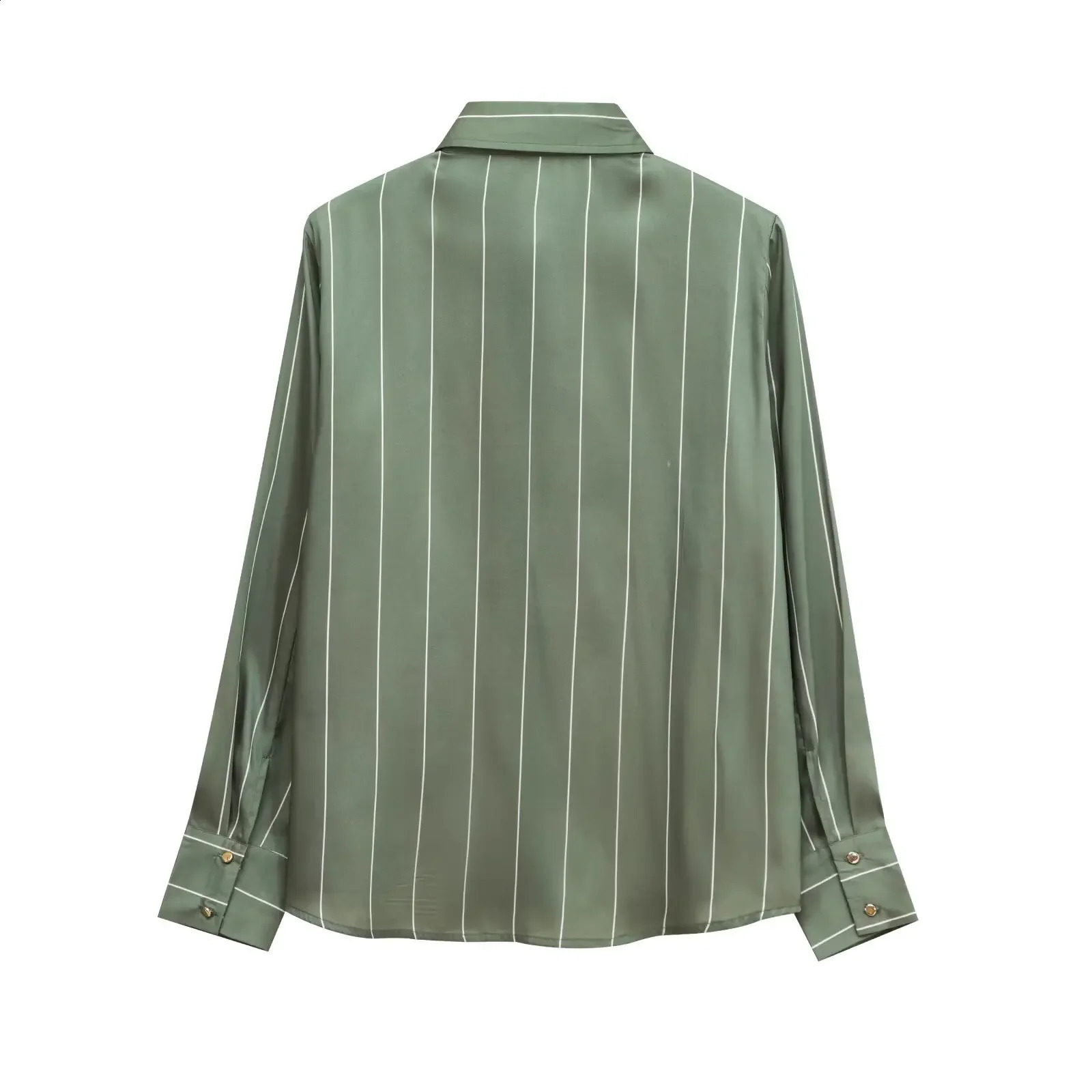 ZRWOMENS Clothing Winter striped lapel long sleeved pocket silk satin feel shirt womens buttons 250318