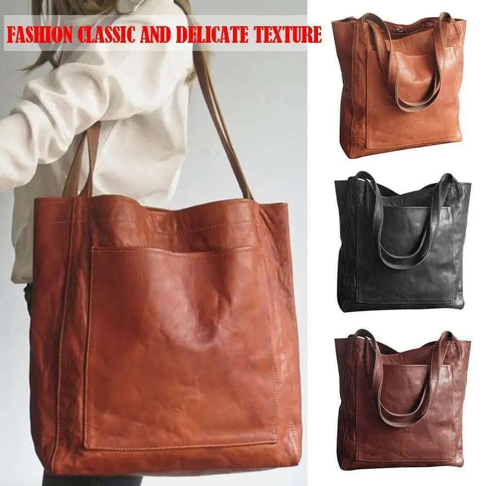 Women's Bags Retro Soft Large Capacity Tote Women Handbags Solid Color Leather Shoulder Designer Messenger Bags Ladies Shopper Bag