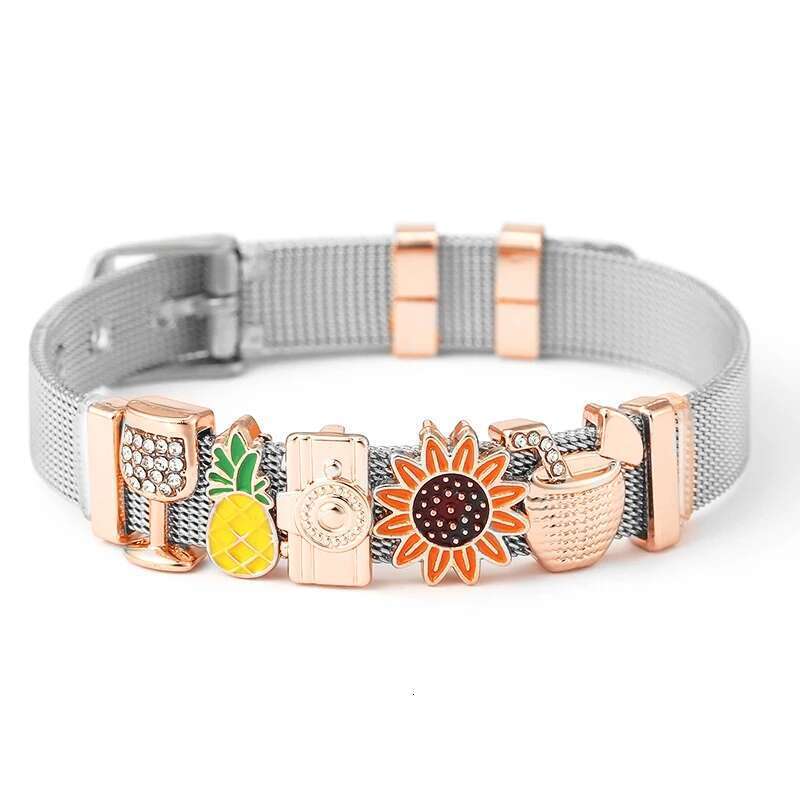 10mm Summer Vacation Series Beads Charm Bracelets DIY Stainless Steel Mesh Keeper Bracelets Mujer For Women Men Jewelry Gift