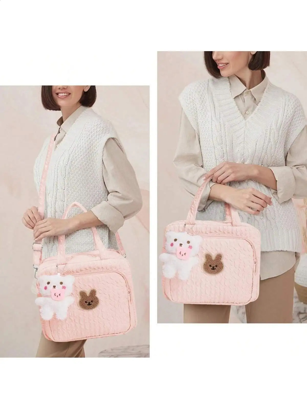 1pc Solid Color Baby Diaper Bags Organizer Maternity Bag Animal Cartoon Portable Nylon Mom Travel Tote Bag With Pendant 250319