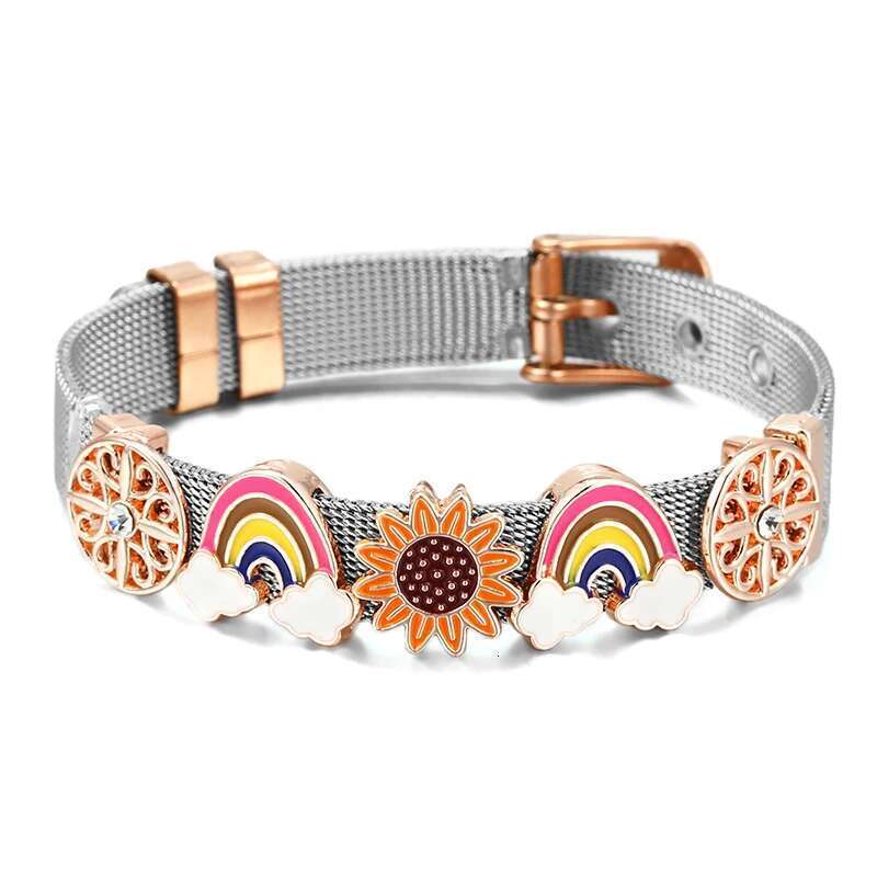 10mm Suower Rainbow Beads Charm Bracelets DIY Stainless Steel Mesh Keeper Bracelets Pulseras Mujer For Women Men Jewelry Gift