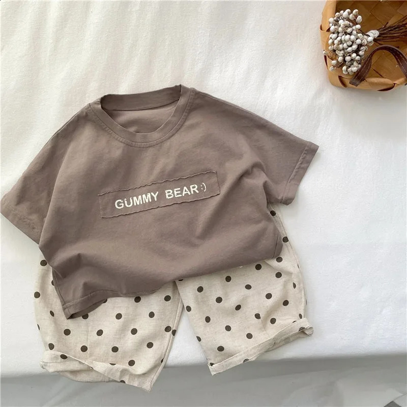 Children Letter Printed T-shirt Kids Loose Casual Boy Short Sleeves Tops Baby Girl Cotton Tees Infant T-shirt Sport Clothes 250319