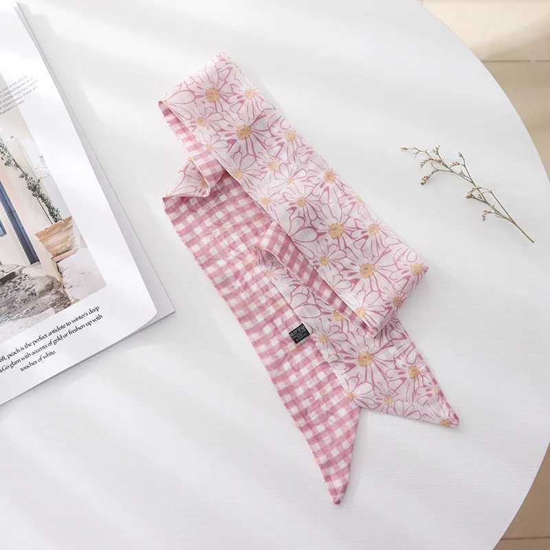 Summer French Vintage Tie Hair Small Flower Long Thread Scarf with Braided Hair Chiffon Fine Ribbon Scarf X250319