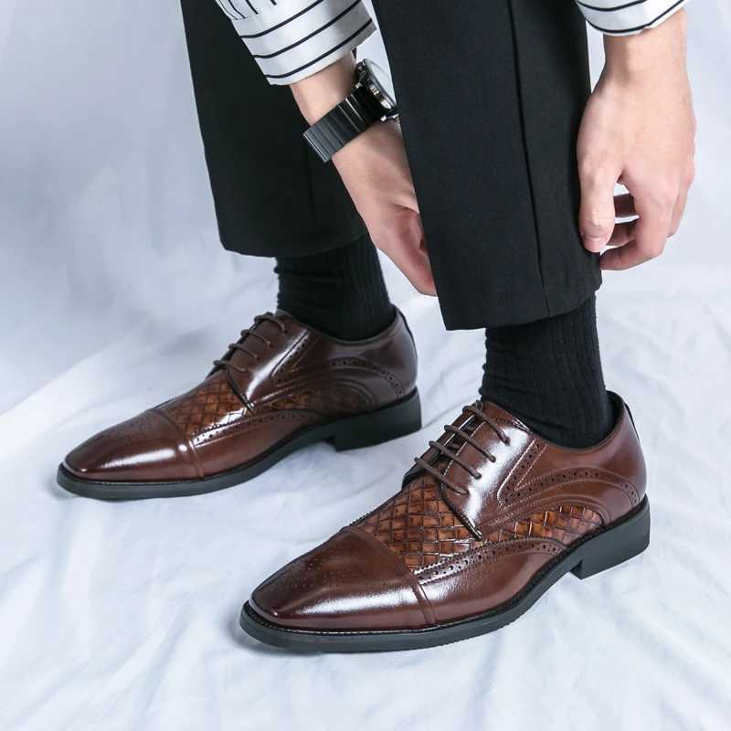 Trend Blue Social Shoe Mens Large Size 38-48 Lace Mens Dress Shoes Low Cut Comfortable Leather Shoes Mens Chaussures Homme CuirXJ250319