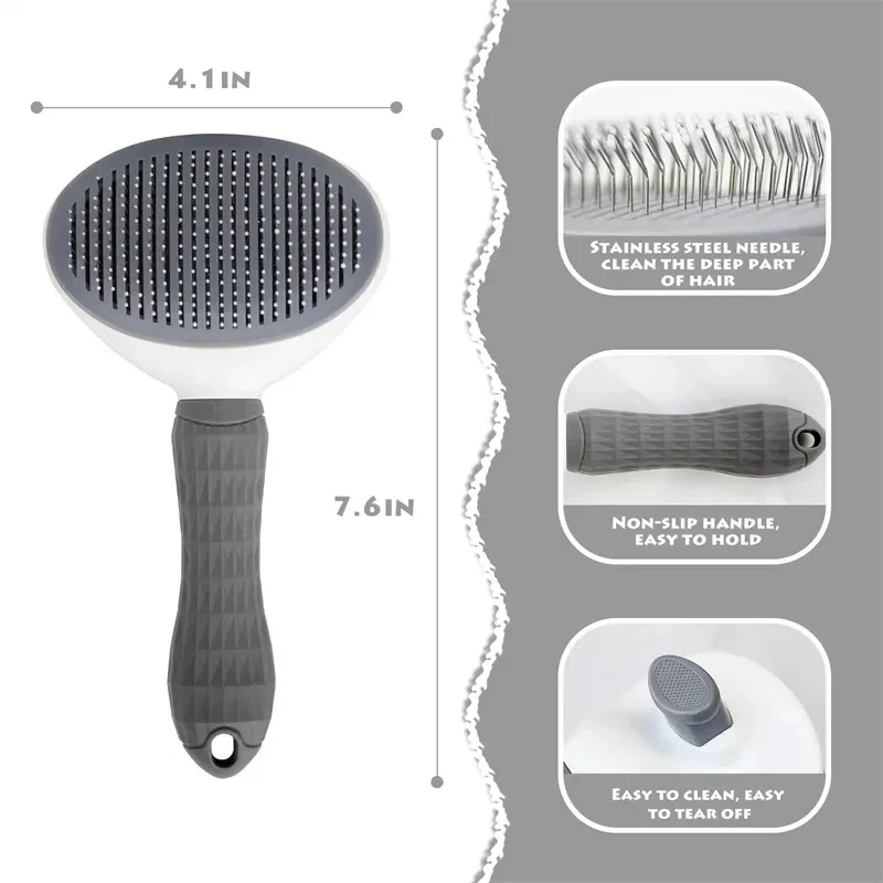Self-Cleaning Pet Hair Remover Comb, Cat Slicker Brush, Grooming Accessories, Dog Combs