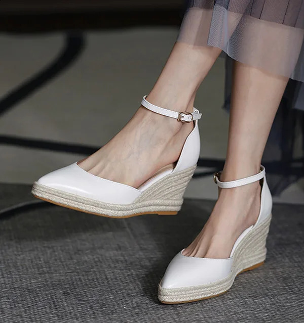 LIHUAMAO slingback heel wedges sandals ankle strap lady espadrilles sandals pumps comfort csaual shoes bohemia style 250314