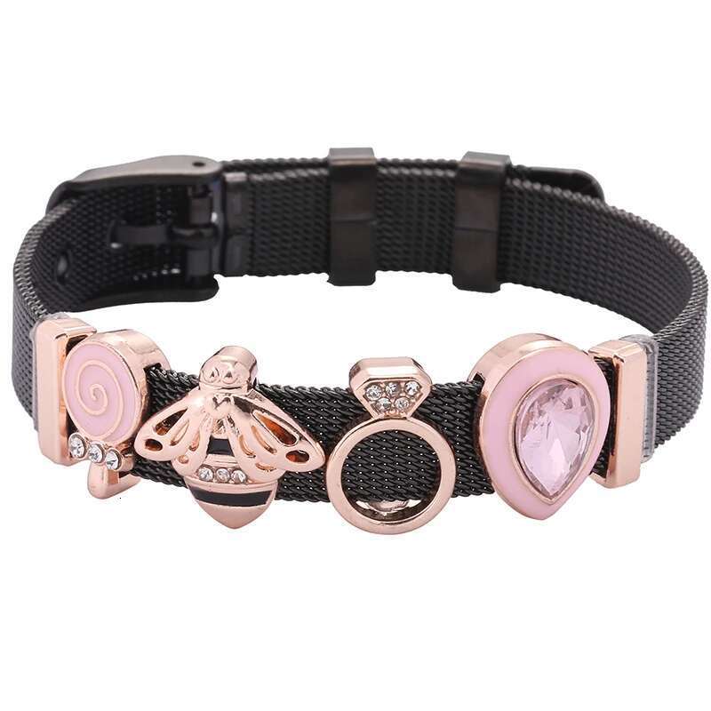 Black & Colorful Stainless Steel Mesh Bracelet Bangles For Women with Slide Charms Bracelets DIY Jewelry as Special Gift