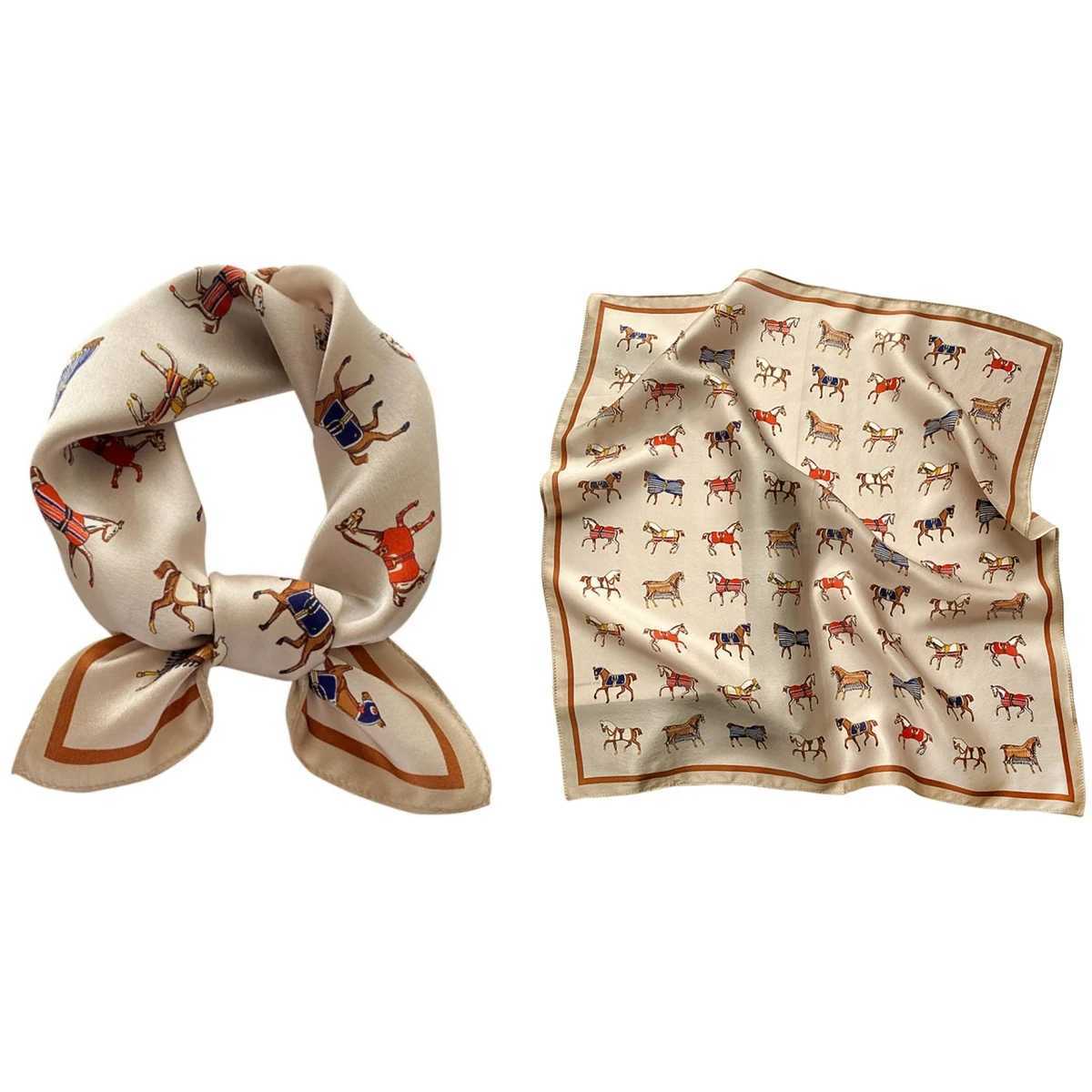 Wen 100% Mberry Real Silk Scarf 53cm Luxury Kerchief Spring Autumn Neckerchief Brand Chains Horse Design Handbag Decorate X250319