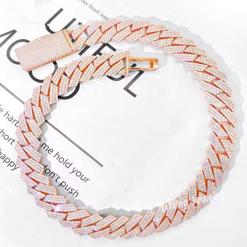 Custom 20mm 4-Rows Sterg Sier Rose Gold Cuban k Chain for Men Full Iced Hip Hop Dia Moissanite Fine Necklaces
