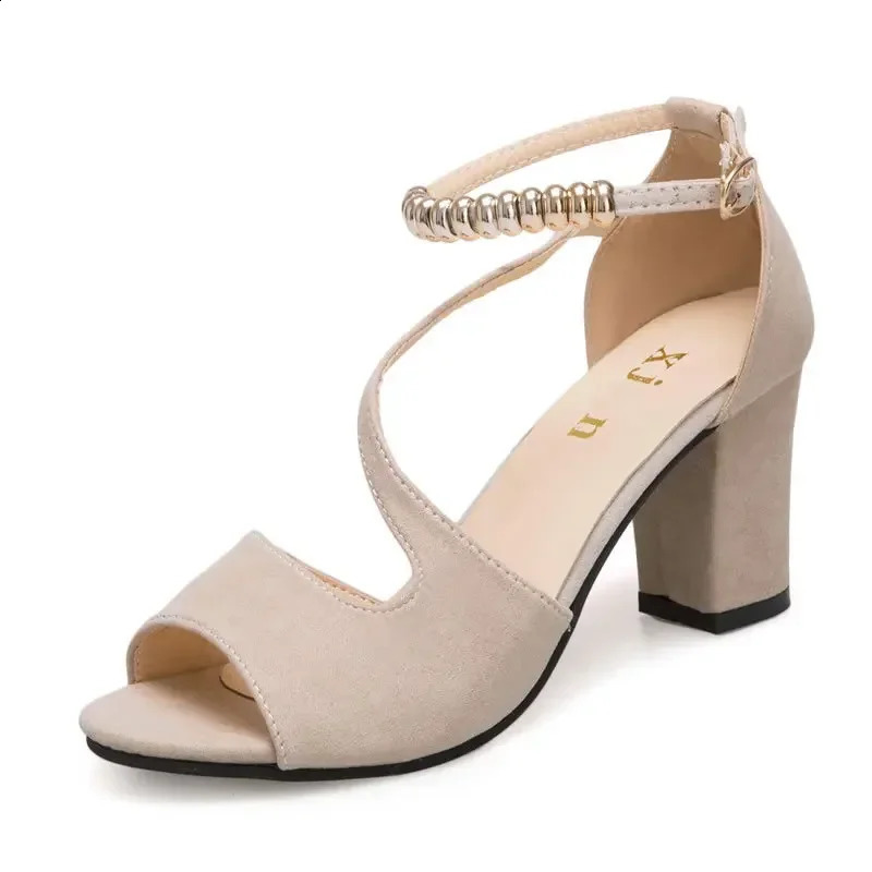 2024 Spring Summer Sexy Fish Mouth Hollow Roman Sandals Thick With Word With Beaded High Heels Female Summer Sexy Female Sandals 250317
