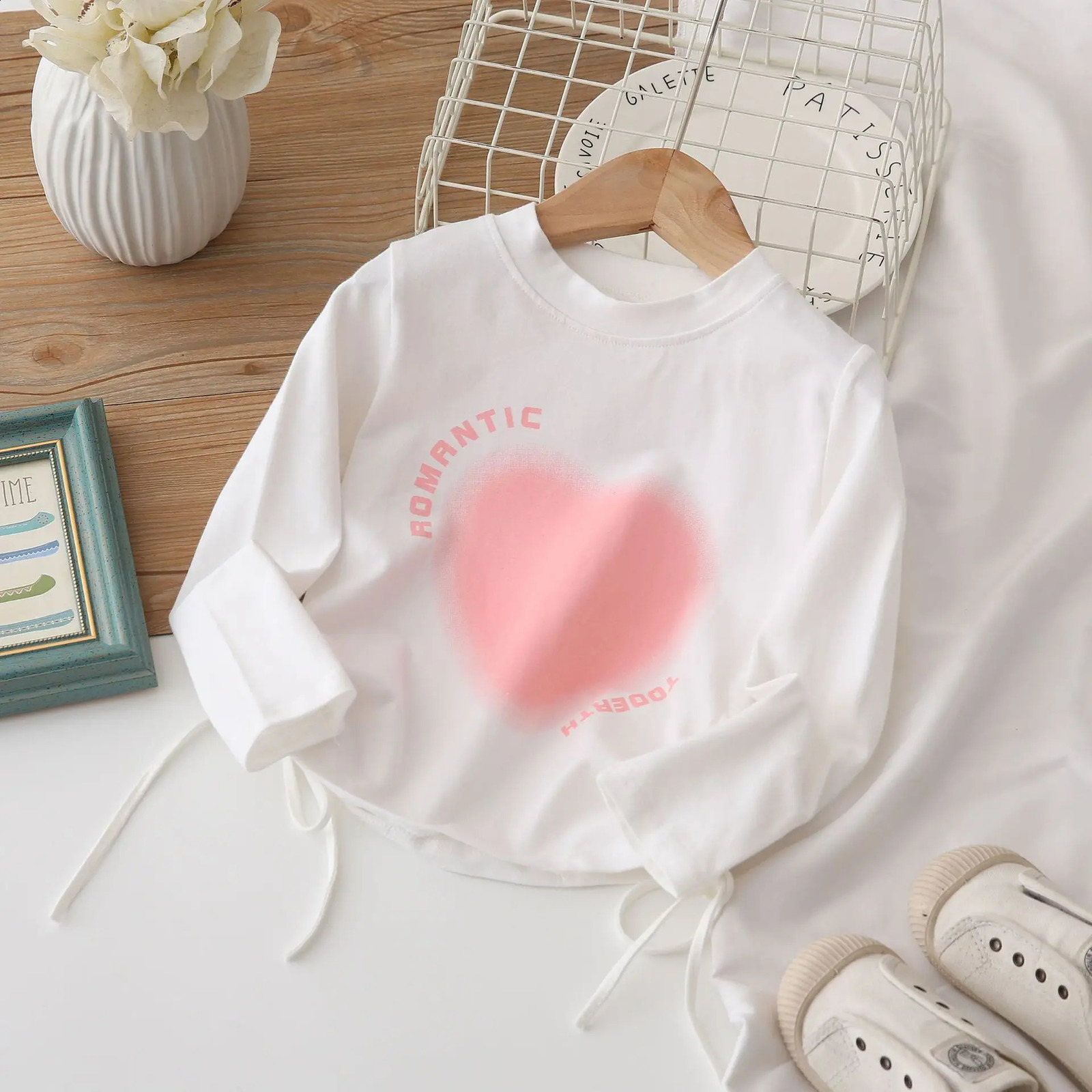 Baby Girls Long Sleeve T-shirt Love Heart Shirts Kids Top Tees Spring Autumn Childrens Korean Style Clothing 250319