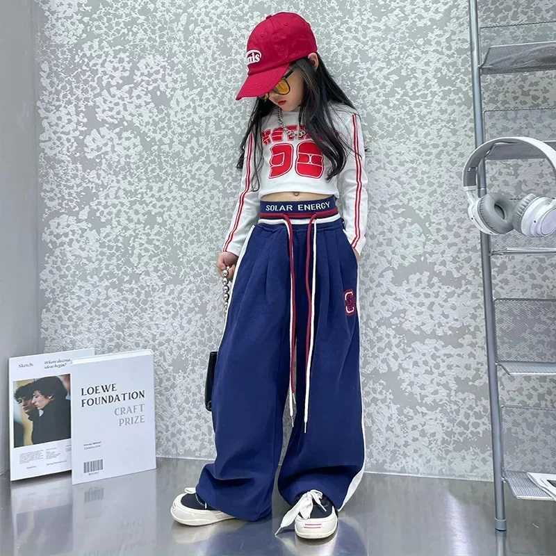 Girls Pants Letter Print Wide Leg Pants for Teenager Girl Spring Autumn Childrens Trousers Casual Style Clothes 4 6 8 10 12 YrsT250318