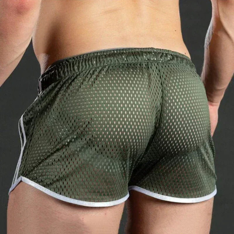 Men Shorts Beach Drawstring Bottom Fashion Fitness Mesh Pants Gym Plus Size Sports Breathable Casual Elastic 250317