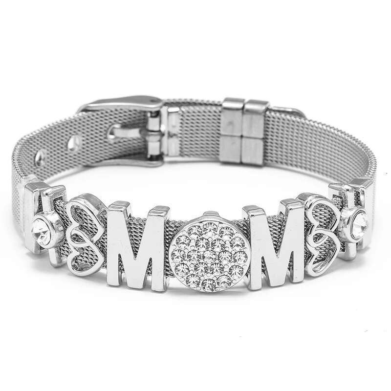 Stainless Steel Crystal MOM Heart To Heart Bracelets With Keeper Bracelets Bangles For Women Men Mother Fashion Jewelry Gift