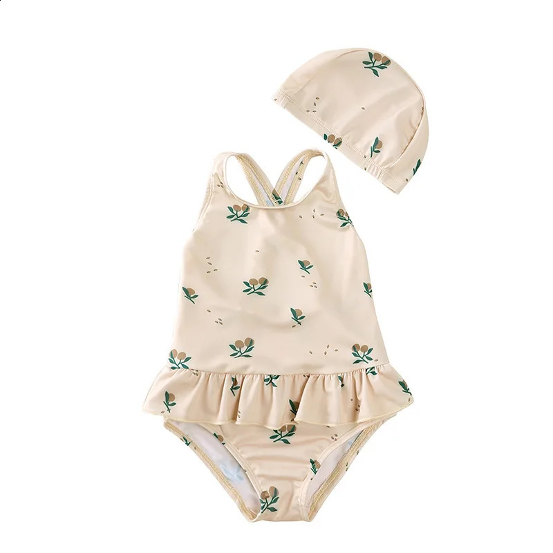 Girls Cute Backless Floral One-piece Swimsuit Baby Bikini Swimwear with hat Sun-proof Beach Vacation Toddlers Kids Chic Swimsuit 250319