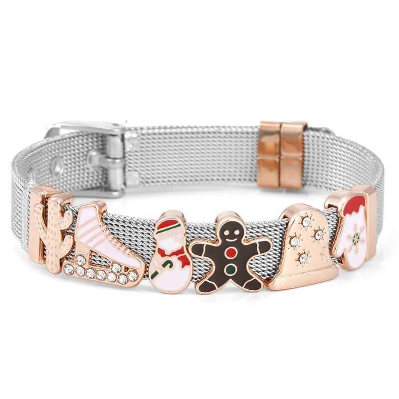 10mm Snowman Glove Beads Charm Bracelets DIY Mesh Keeper Bracelets Bangles Pulseras Mujer For Women Men Christmas Jewelry Gift
