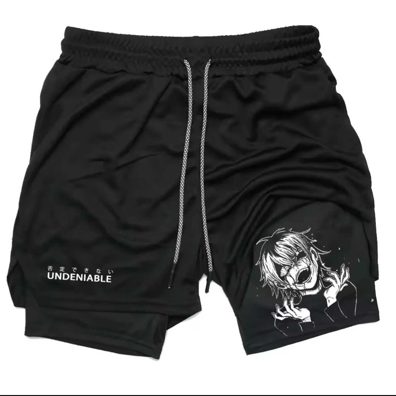 Mens breathable quick drying casual two-piece sports shorts with a casual double layered 2-in-1 fitness running shorts design W250319
