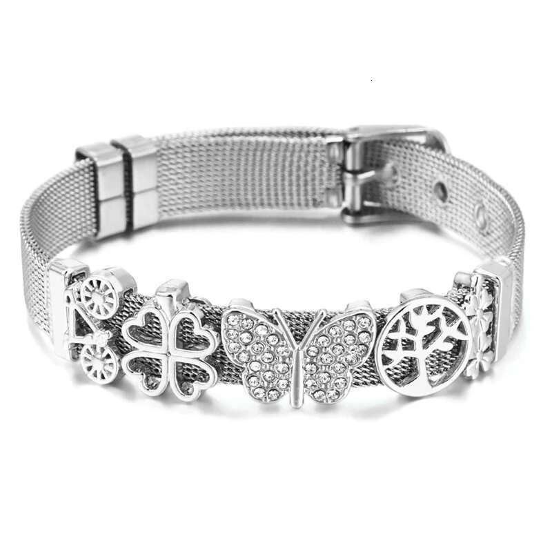 10mm Bicycle Butterfly Beads Charm Bracelets DIY Stainless Steel Mesh Belt Bracelet Pulseras Mujer For Women Men Jewelry Gift