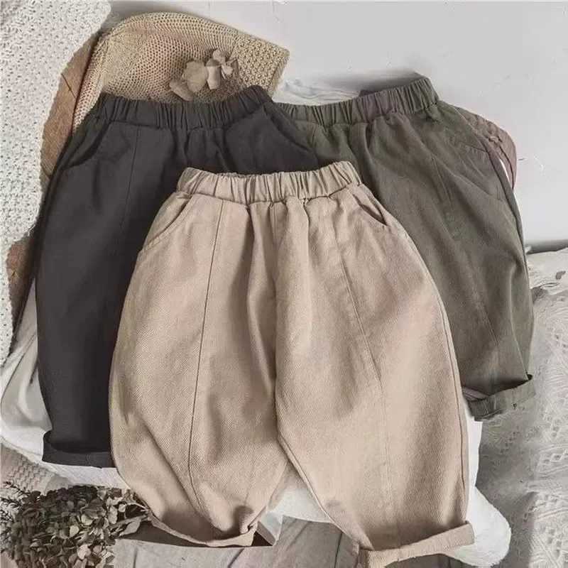 Spring 2024 Baby Retro Pocket Dungarees Loose Girls Casual Pants Solid Boys Fashion Boys ClothingT250318