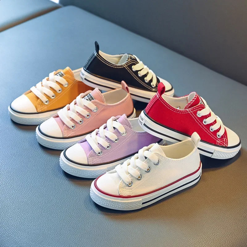 Children Canvas Shoes Toddler Kids Classic Lace Up Soft Bottom Non Slip Flat Board Shoes Lightweight Breathable Walking Shoes 250319