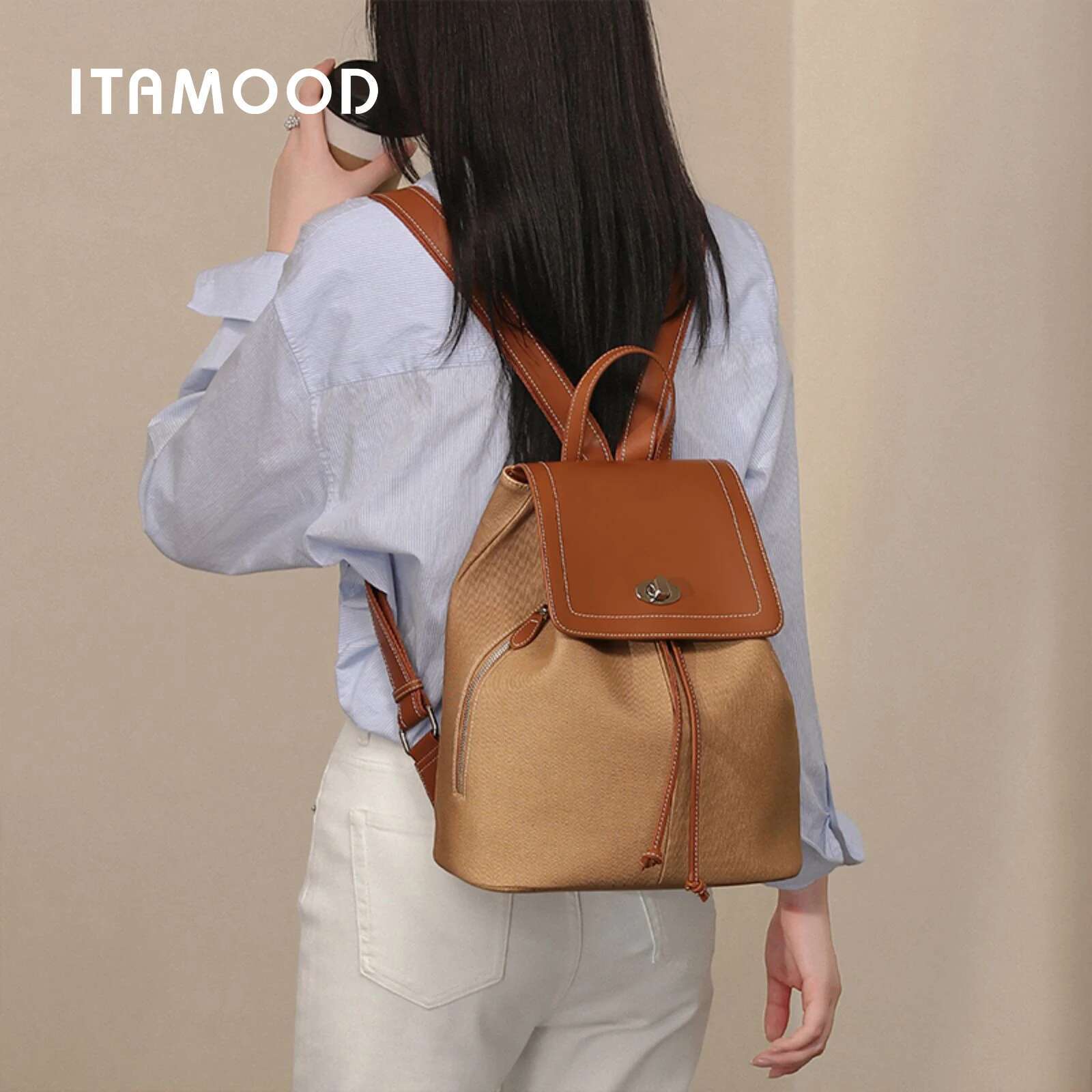ITAMOOD New Shoulder Bag Senior Sense Of Collision Color Blocking Versatile Commuter Backpack Large-Capacity Schoolbag