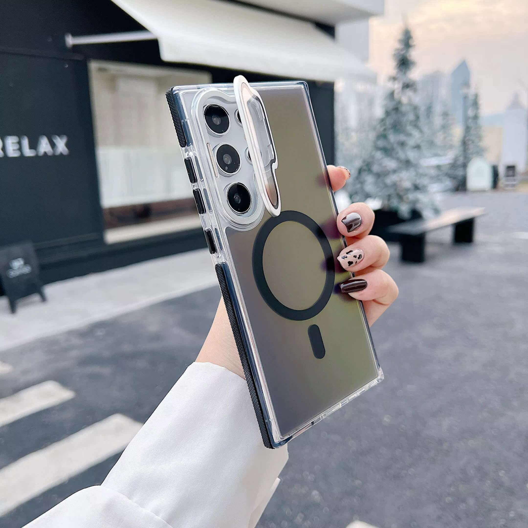 For Samsung S24 Ultra S24+ and Other Series Chameleon Design Wireless Charge Magnetic Shockproof Phone Case With Camera Stand