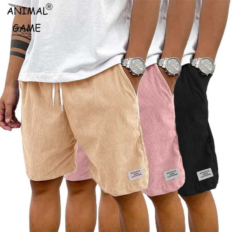 Summer mens solid Corduroy shorts with drawstring and casual elastic waist suitable for outdoor daily activities W250319