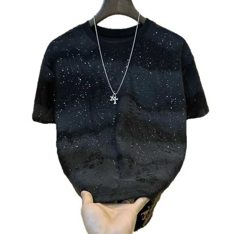 2025 new printed top and tee round neck gradient sequin shirt for mens summer mens short sleeved oversized shirt vestT250319