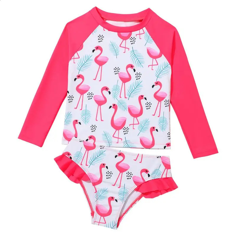 Children Girls 2 pcs Swimsuits Summer Long Sleeve Sun Protection Swim Suits Kids Bathing Suit Sunblock Beachwear 4-7 Years 250319