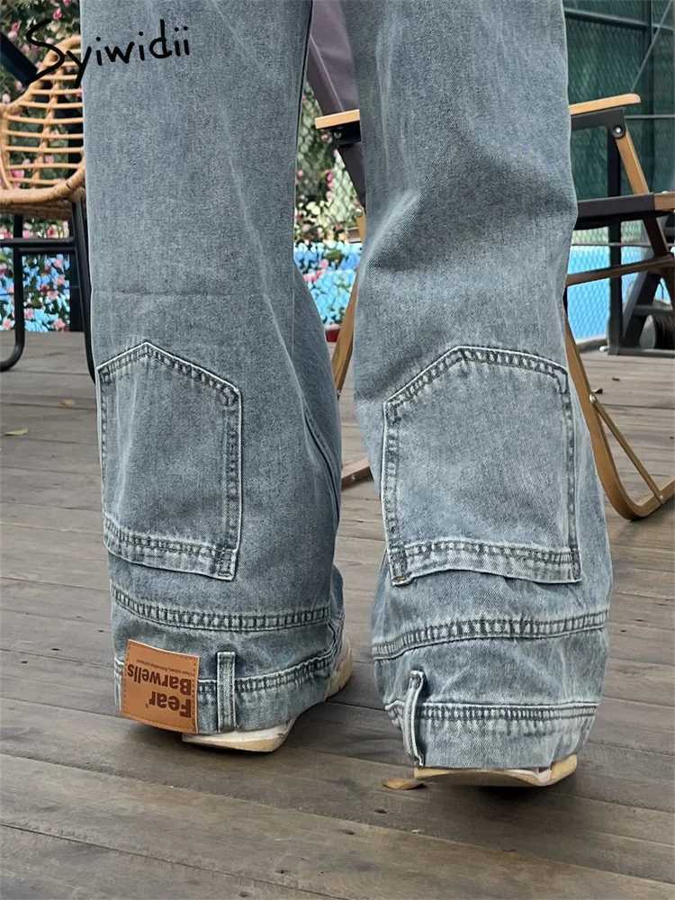 Ins Fashion American Retro Baggy High Waisted Jeans Womens High Street Denim Pants Reversible Trouser Street Loose JeansT250319