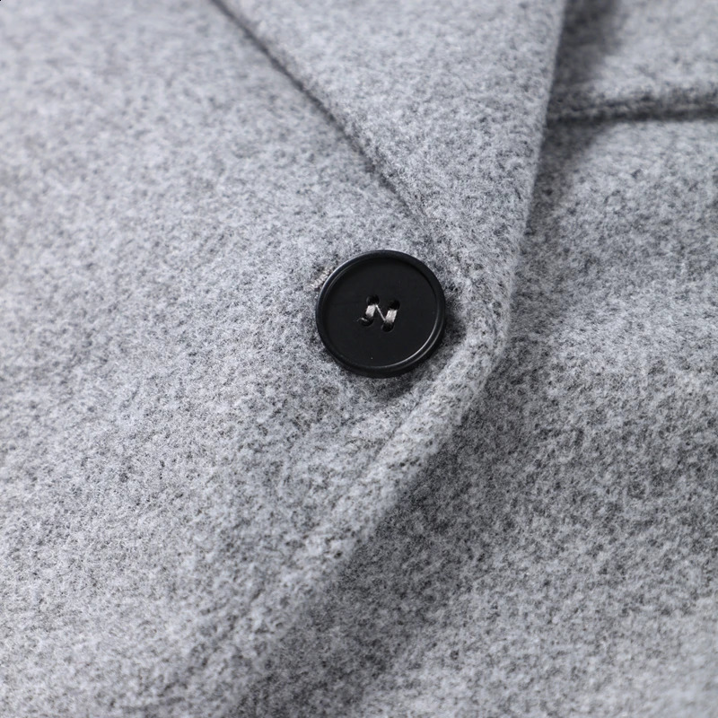 Grey double breasted synthetic wool coat for women loose collared long sleeved jacket autumn elegant casual 250319