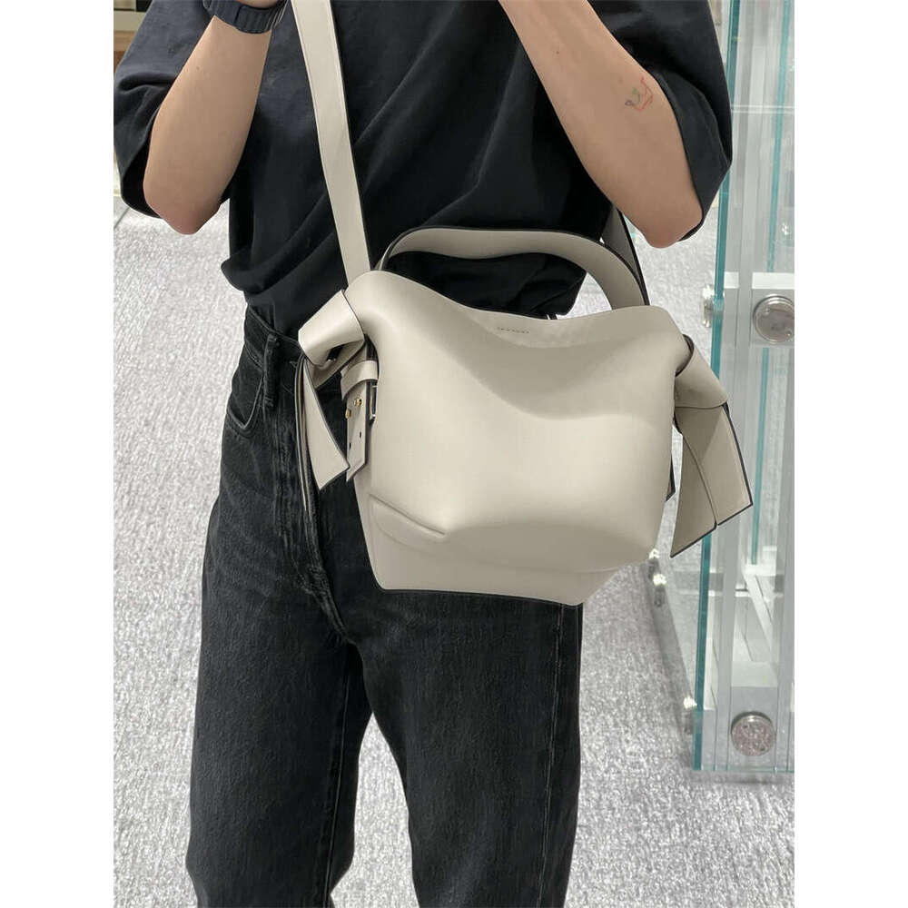 Swedish Niche AS Women's Cowhide Simple Bow Handbag Bucket Single Shoulder Crossbody Bag