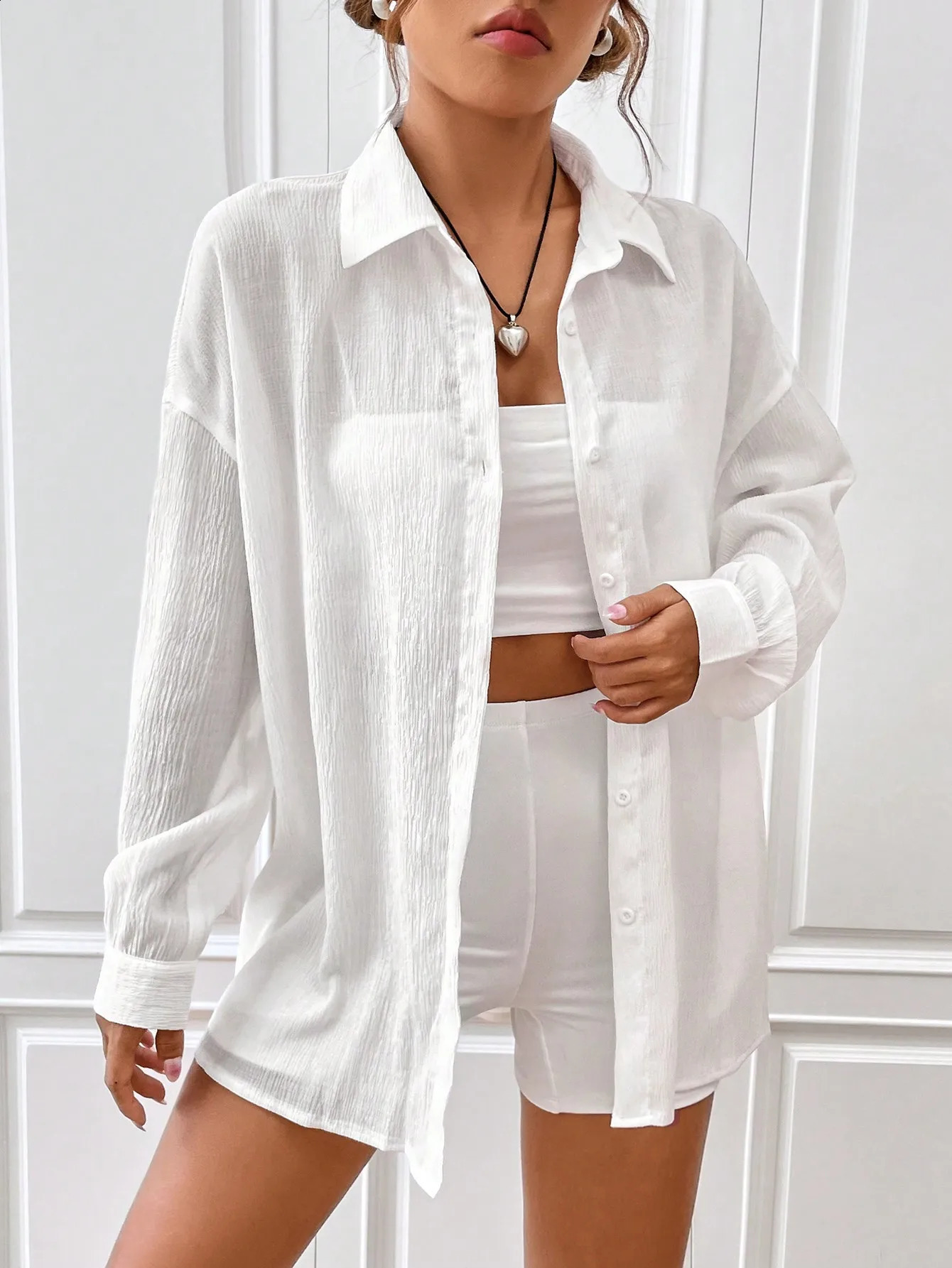 Womens Autumn 2025 Solid Color Collar Comfortable Button Down Shirt Sun Protective Clothing Lightweight 250319