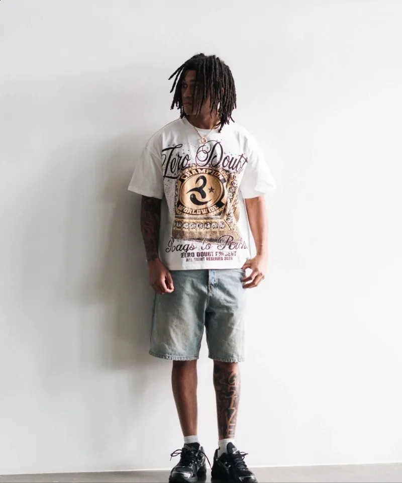 Rags 2 Riches Ring Tee Y2K Mens Sweater Fashion Pattern Color Change Print Solid Neutral American Style Casual Top 250317