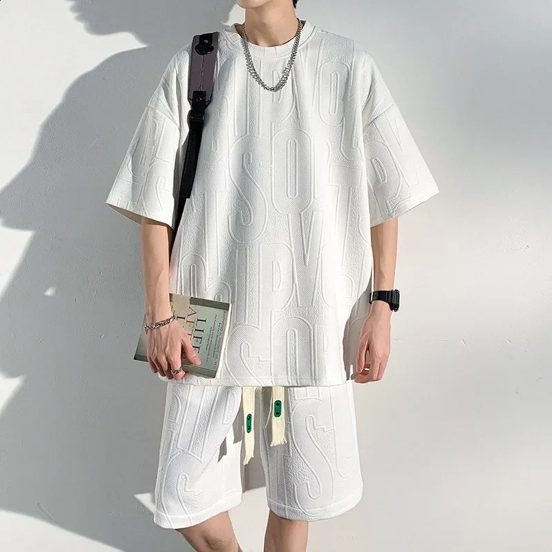 Mens Summer O-neck T-shirts Baggy Harajuku Shorts Full Match Breathable Ulzzang High Street Teen Mens Fashion Handsome Cool 250314