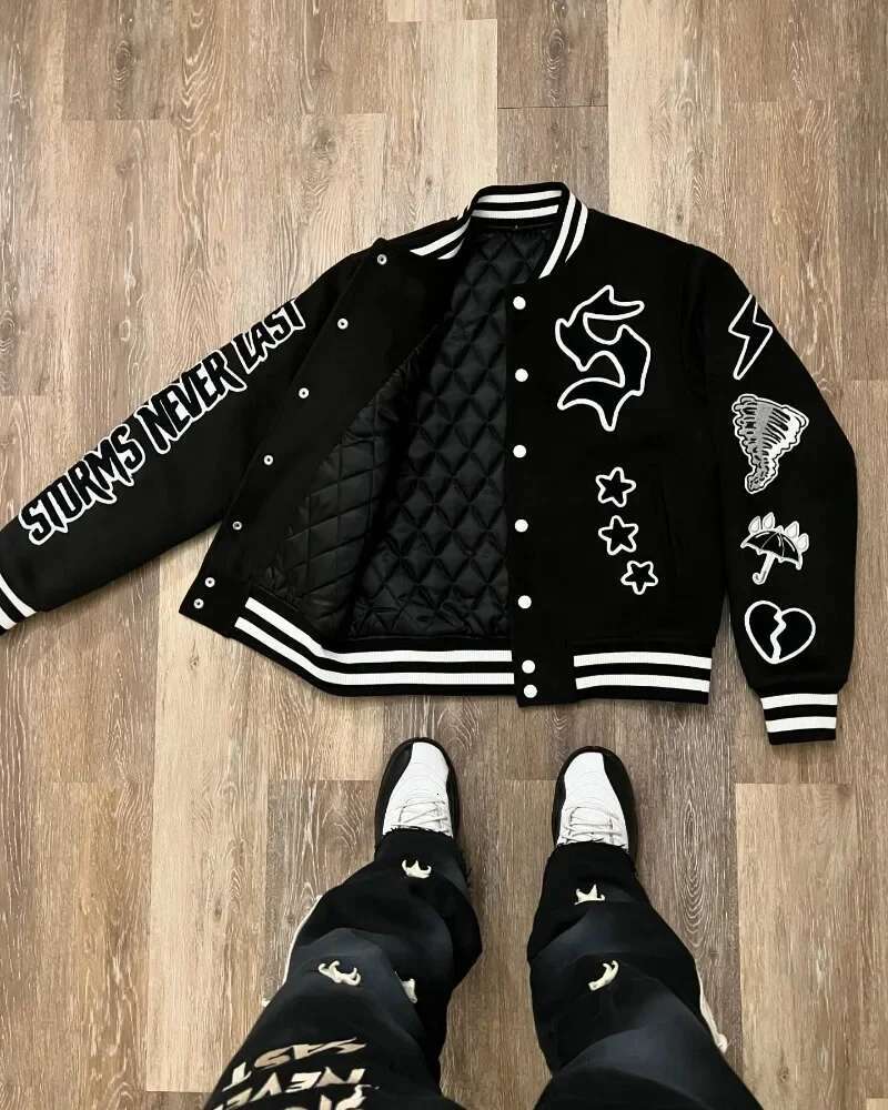 2025 New American Hip-Hop Retro Personalized Graphic Embroidery Oversized Men's Coat Y2k Haruku Gothic Casual Joker Streetwear