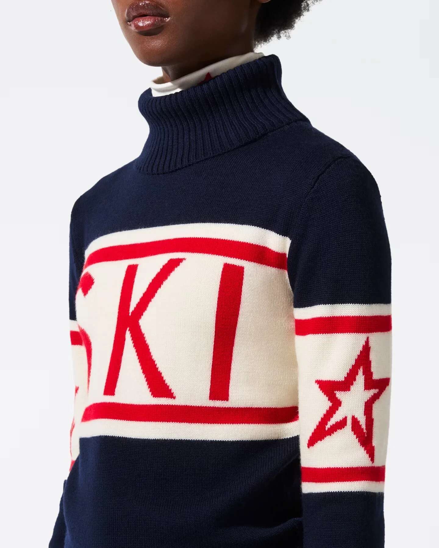 Elegant Haruku New Jacquard Knitted Letter Stripe Fashion High Collar Slim Fit Trendy Women's Sweater