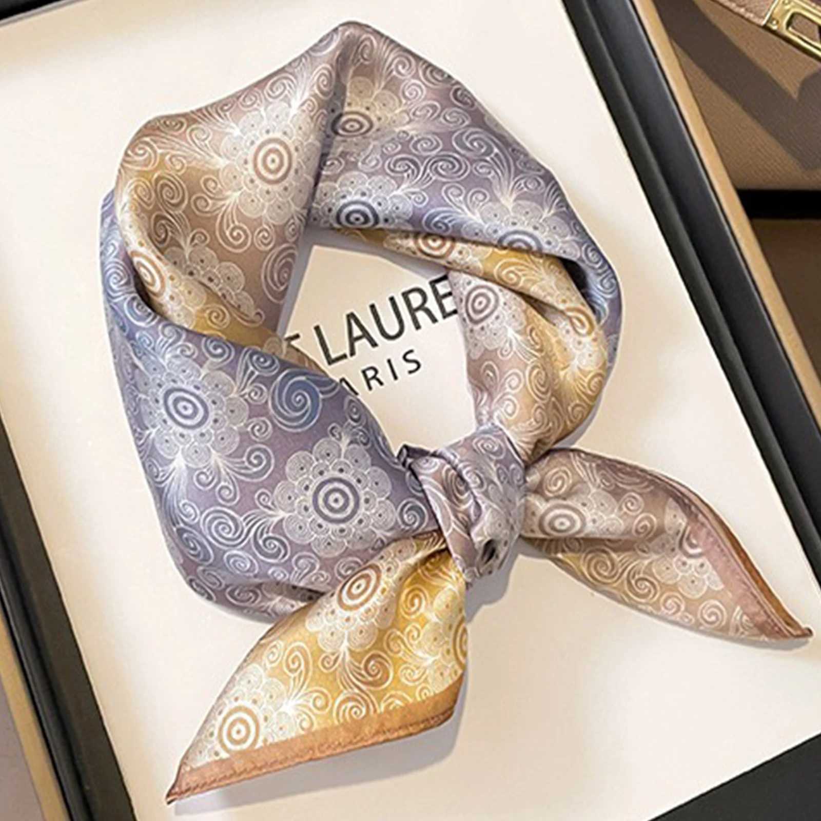 Luxury brand silk square plain scarf satin neck hair clip with soft work collar new headscarf Fem Foard X250319
