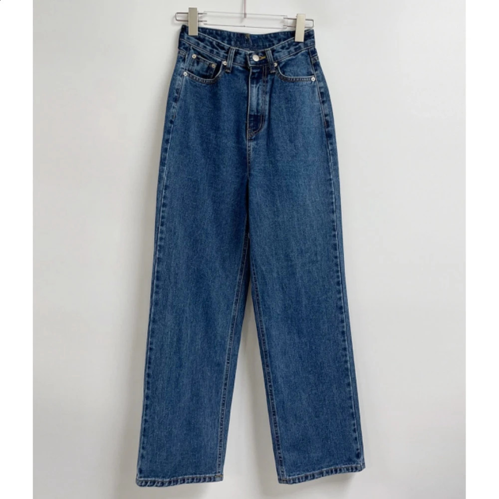 SpringSummer Retro Cowboy Wide Leg Pants High Waist Blue Street Wash Casual Loose Jeans Pocket Womens 250317