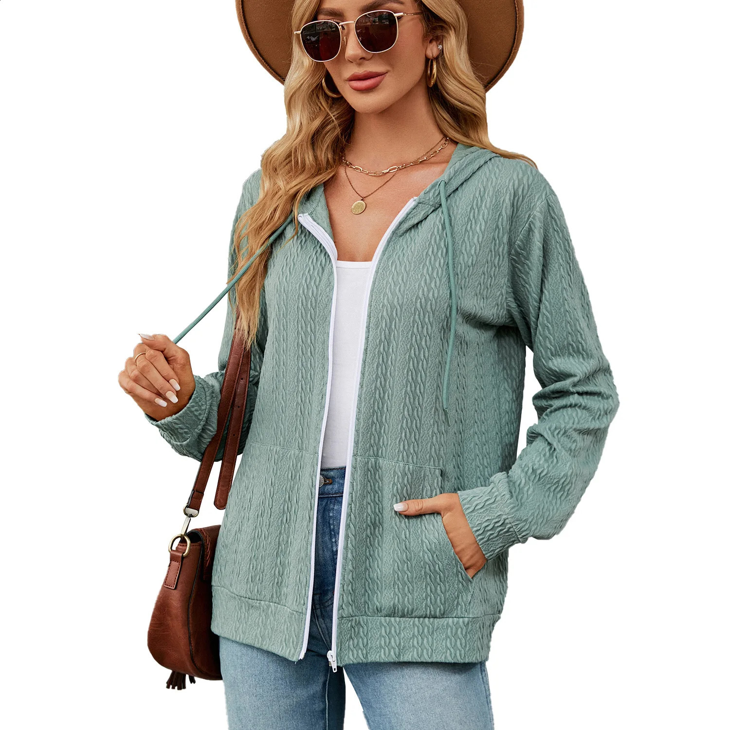 YJKDYK Spring Autumn Womens Outwears Female Solid Color Casual Loose Track Coats Zipper Sweat Jacket Ladys Tops 250317