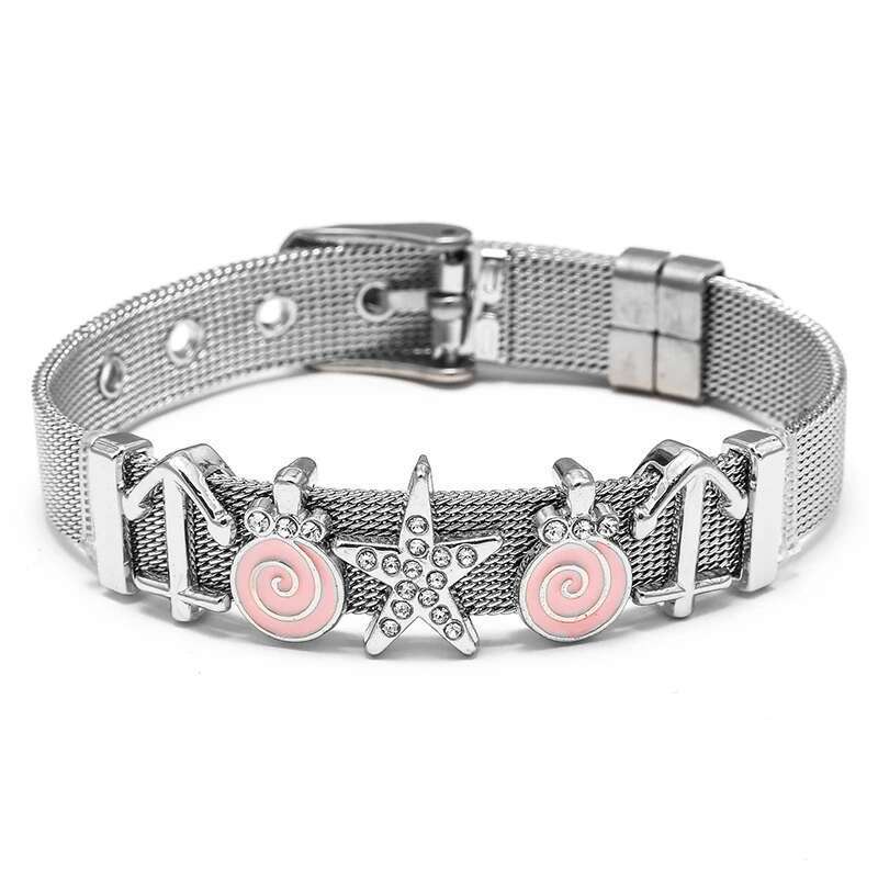 10mm Stainless Steel Mesh Bracelets Original Lollipop Star Beads Charm Keeper Bracelets Bangles For Women Fashion Jewelry Gift