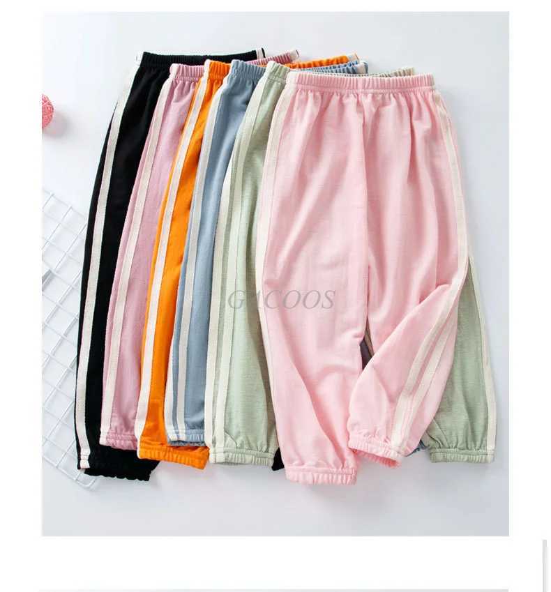 Children Trousers For Boys Girls Cotton Linen Elastic Waist Solid Color Summer Mosquito Pants Kids Clothing Long Pants 100-150cmT250318