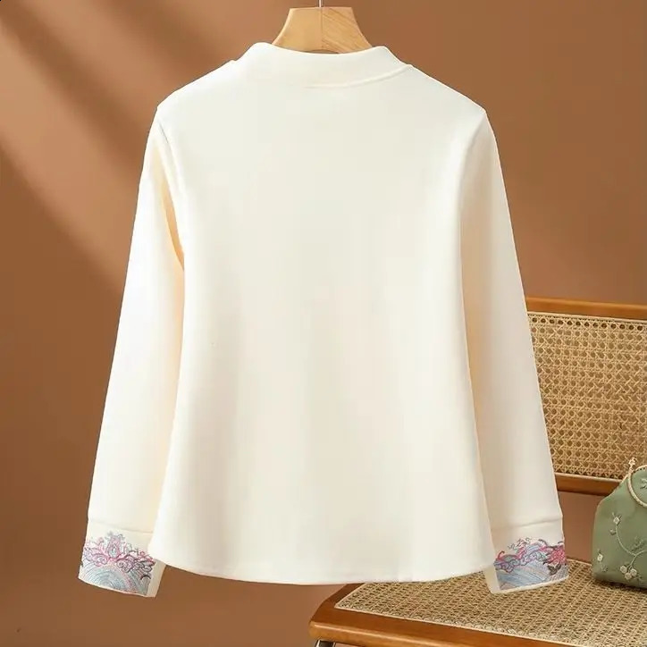 DeRong Chinese Style Spring Autumn Longsleeved Sweatshirt Warm Bottoming Shirt Casual Versatile Top Tshirt for Women 250318