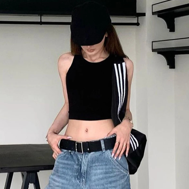 Cutenova Y2K Womens Backless Crop Top Sleeveless Sexy Cute Black Tank Summer Cutting 2000S Clothing 250319