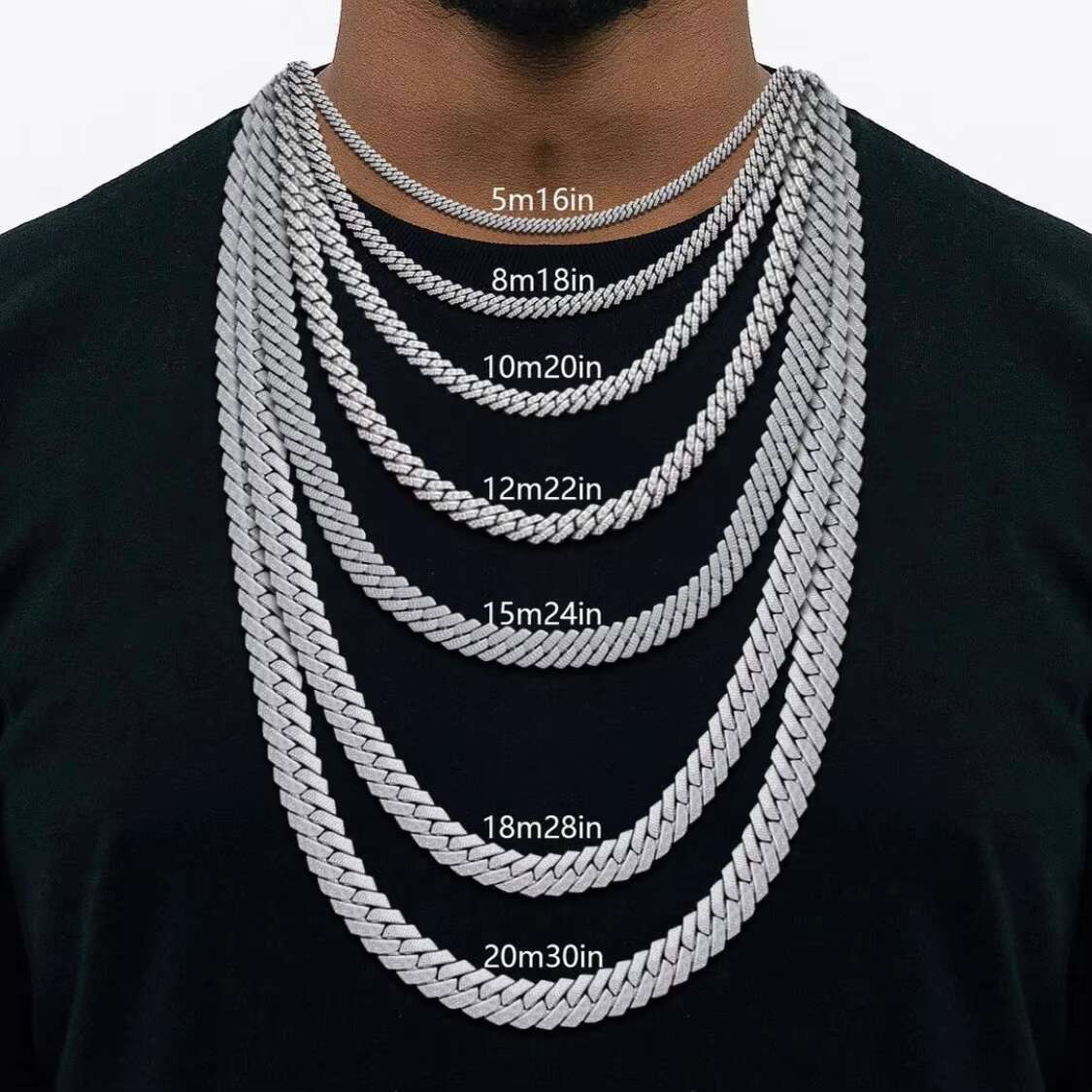 Wholesale Iced Out Vvs Moissanite k Chain Men Hip Hop Dia Sier Cuban Bracelet Necklace 8MM 10MM 12MM 14MM