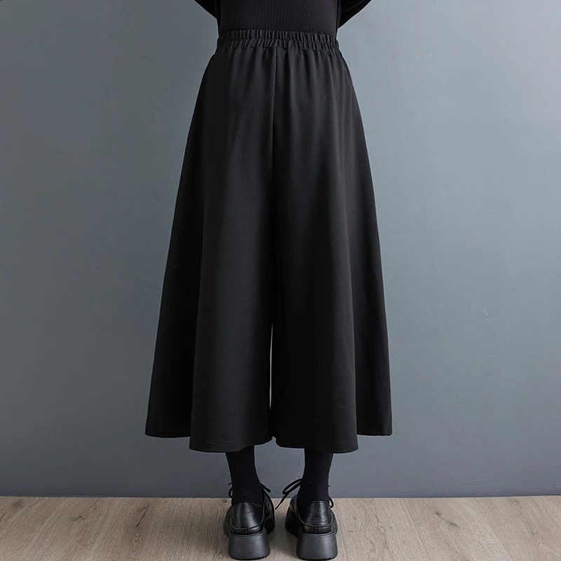 Wxw2930 Black Wide Leg Pants Womens Ankle Length Loose ed Flower Retro Street Split Trousers 250318